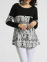 Casual Round Neck Pockets Printed Long-sleeve-t-shirt