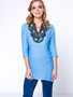 Casual Beading Embroidery Split Neck Puff Sleeve T-Shirt