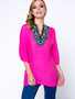 Casual Beading Embroidery Split Neck Puff Sleeve T-Shirt