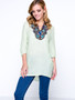 Casual Beading Embroidery Split Neck Puff Sleeve T-Shirt