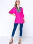 Casual Beading Embroidery Split Neck Puff Sleeve T-Shirt