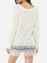 Casual Round Neck Dacron Floral Printed Lace Patchwork Plain Long-sleeve-t-shirt