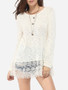 Casual Round Neck Dacron Floral Printed Lace Patchwork Plain Long-sleeve-t-shirt