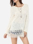 Casual Round Neck Dacron Floral Printed Lace Patchwork Plain Long-sleeve-t-shirt