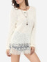 Casual Round Neck Dacron Floral Printed Lace Patchwork Plain Long-sleeve-t-shirt