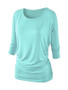 Casual Round Neck Plain Batwing Sleeve T-Shirt