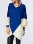 Casual Trendy Color Block V-Neck Batwing Sleeve T-Shirt