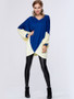 Casual Trendy Color Block V-Neck Batwing Sleeve T-Shirt