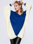 Casual Trendy Color Block V-Neck Batwing Sleeve T-Shirt