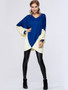 Casual Trendy Color Block V-Neck Batwing Sleeve T-Shirt