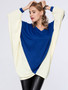 Casual Trendy Color Block V-Neck Batwing Sleeve T-Shirt