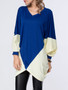 Casual Trendy Color Block V-Neck Batwing Sleeve T-Shirt