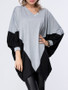 Casual Trendy Color Block V-Neck Batwing Sleeve T-Shirt