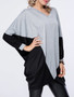 Casual Trendy Color Block V-Neck Batwing Sleeve T-Shirt