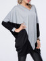 Casual Trendy Color Block V-Neck Batwing Sleeve T-Shirt