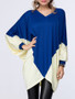 Casual Trendy Color Block V-Neck Batwing Sleeve T-Shirt