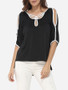 Casual Batwing Asymmetrical Hems Asymmetric Neckline Dacron Hollow Out Long-sleeve-t-shirt