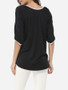 Casual Batwing Asymmetrical Hems Asymmetric Neckline Dacron Hollow Out Long-sleeve-t-shirt