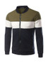 Casual Men Band Collar Zip Color Block Jacket