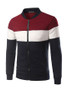 Casual Men Band Collar Zip Color Block Jacket