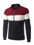 Casual Men Band Collar Zip Color Block Jacket