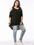 Casual Open Shoulder High-Low Plain Plus Size T-Shirt