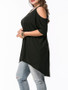 Casual Open Shoulder High-Low Plain Plus Size T-Shirt