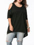 Casual Open Shoulder High-Low Plain Plus Size T-Shirt