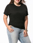 Casual Round Neck Plain Basic Plus Size T-Shirt