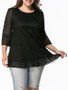 Casual Round Neck Hollow Out Plain Plus Size Blouse