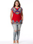 Casual Round Neck Colorful Paisley Printed Plus Size T-Shirt