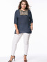 Casual Round Neck Beading Embroidery Patch Plus Size T-Shirt
