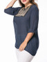 Casual Round Neck Beading Embroidery Patch Plus Size T-Shirt