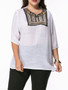 Casual Round Neck Beading Embroidery Patch Plus Size T-Shirt