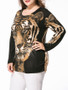 Casual Round Neck Tiger Printed Rhinestone Plus Size T-Shirt