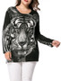 Casual Round Neck Tiger Printed Rhinestone Plus Size T-Shirt