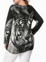 Casual Round Neck Tiger Printed Rhinestone Plus Size T-Shirt