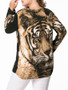 Casual Round Neck Tiger Printed Rhinestone Plus Size T-Shirt