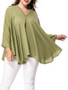 Casual Oversized V-Neck Asymmetric Hem Plain Plus Size Blouse