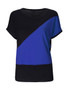 Casual Loose Basic Color Block Round Neck Short Sleeve T-Shirt