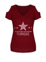 Casual Letters Star Open Shoulder Short Sleeve T-Shirt