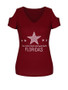 Casual Letters Star Open Shoulder Short Sleeve T-Shirt