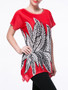 Casual Leaf Printed Short Sleeve T-Shirt With Asymmetric Hem