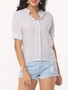 Casual Hollow Out Striped Exquisite V Neck Short-sleeve-t-shirt