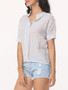 Casual Hollow Out Striped Exquisite V Neck Short-sleeve-t-shirt