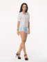 Casual Hollow Out Striped Exquisite V Neck Short-sleeve-t-shirt