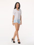 Casual Hollow Out Striped Exquisite V Neck Short-sleeve-t-shirt