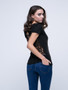 Casual Hollow Out Plain Designed Round Neck Short-Sleeve-T-Shirt