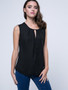 Casual Hollow Out Plain Crew Neck Sleeveless T-Shirt