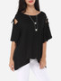 Casual Hollow Out Plain Asymmetrical Hems Exquisite Round Neck Short-sleeve-t-shirt